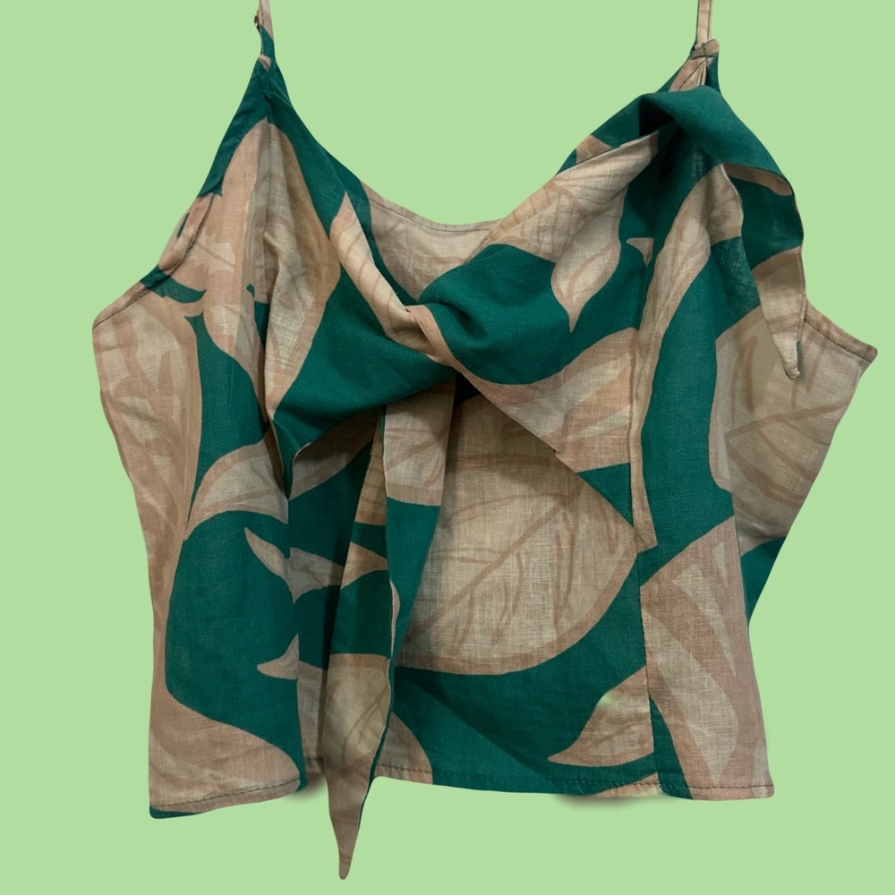 Rachel Zoe Teal and Beige Leaf Camisole